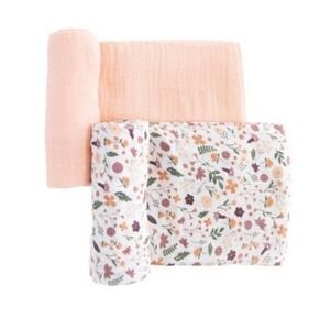 Red Rovr 2-pack Organic Cotton Muslin Swaddle Blankets Mauve Meadow Botanical